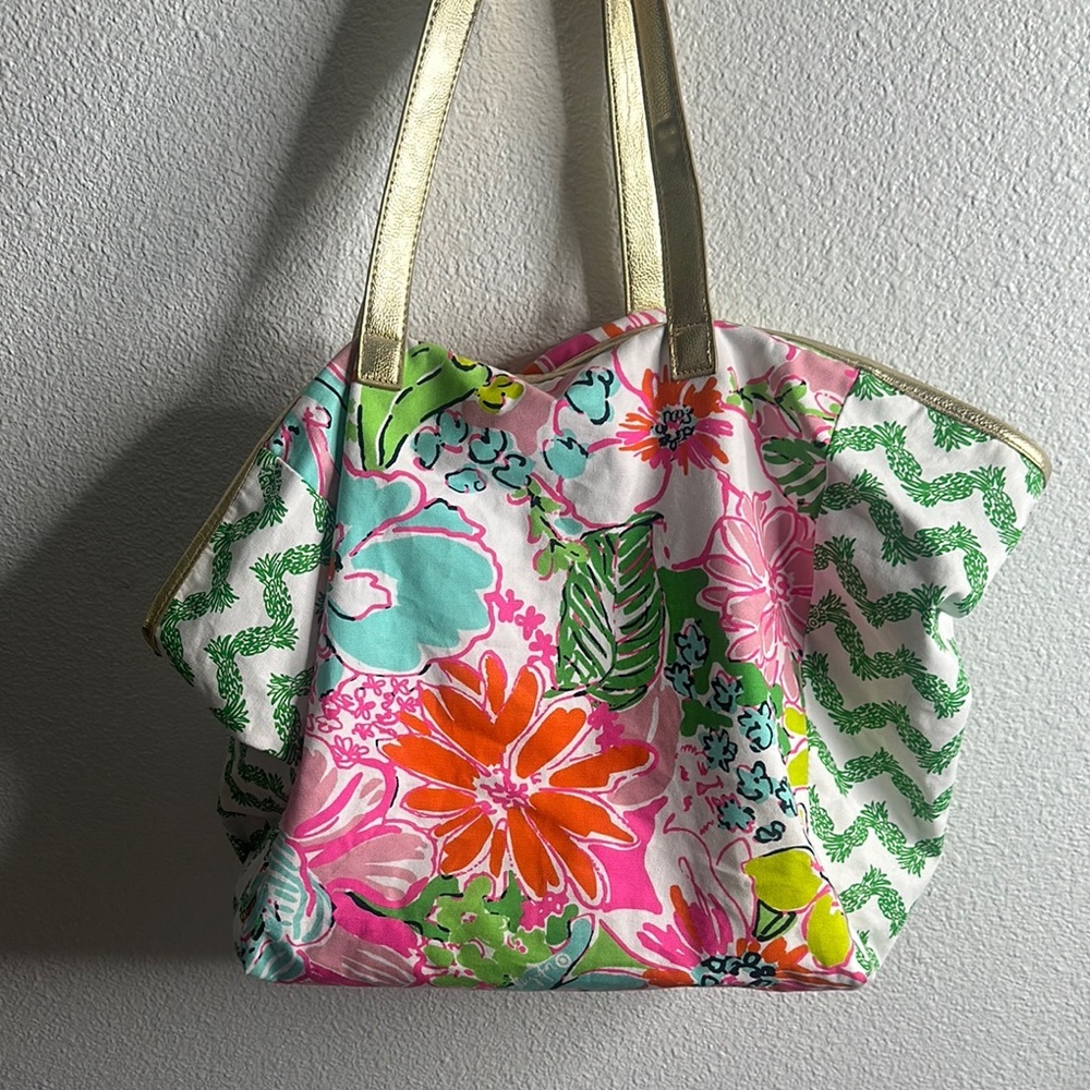 Lily Pulitzer Floral Tote Bag with Gold Handles large